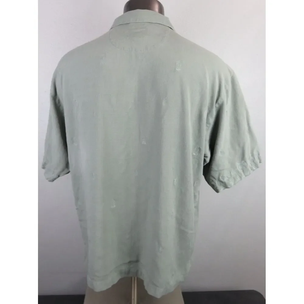 Mens Tommy Bahama Hawaiian Button Front Shirt Size XL Green Pineapple Palm Tree - Picture 2 of 7